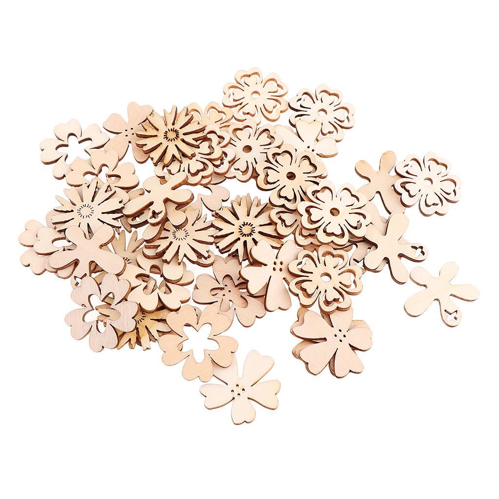 100 Pieces Novelty Wooden Shapes Wooden Gear Flower Shapes Craft Blank Natural Unfinished Cutout Shape Home Decoration
