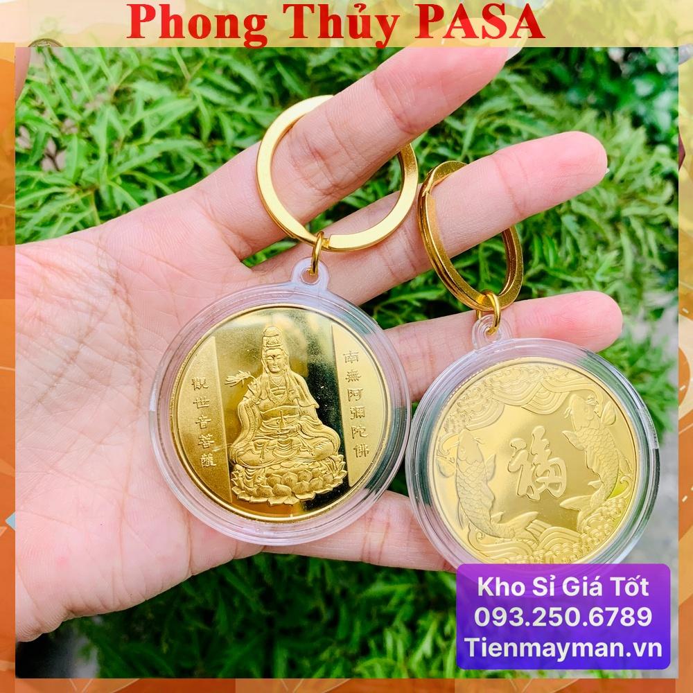 Móc treo chìa khóa xe máy oto Đồng Xu Quan Âm Cá Chép Mạ Vàng Tài Lộc May Mắn - NELI - RƯỚC LỘC XUÂN