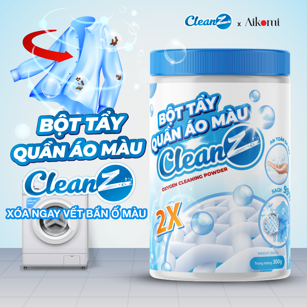 Bột tẩy quần áo màu CleanZ 300g đánh bay vết bẩn, ố màu giúp làm sạch quần áo như mới