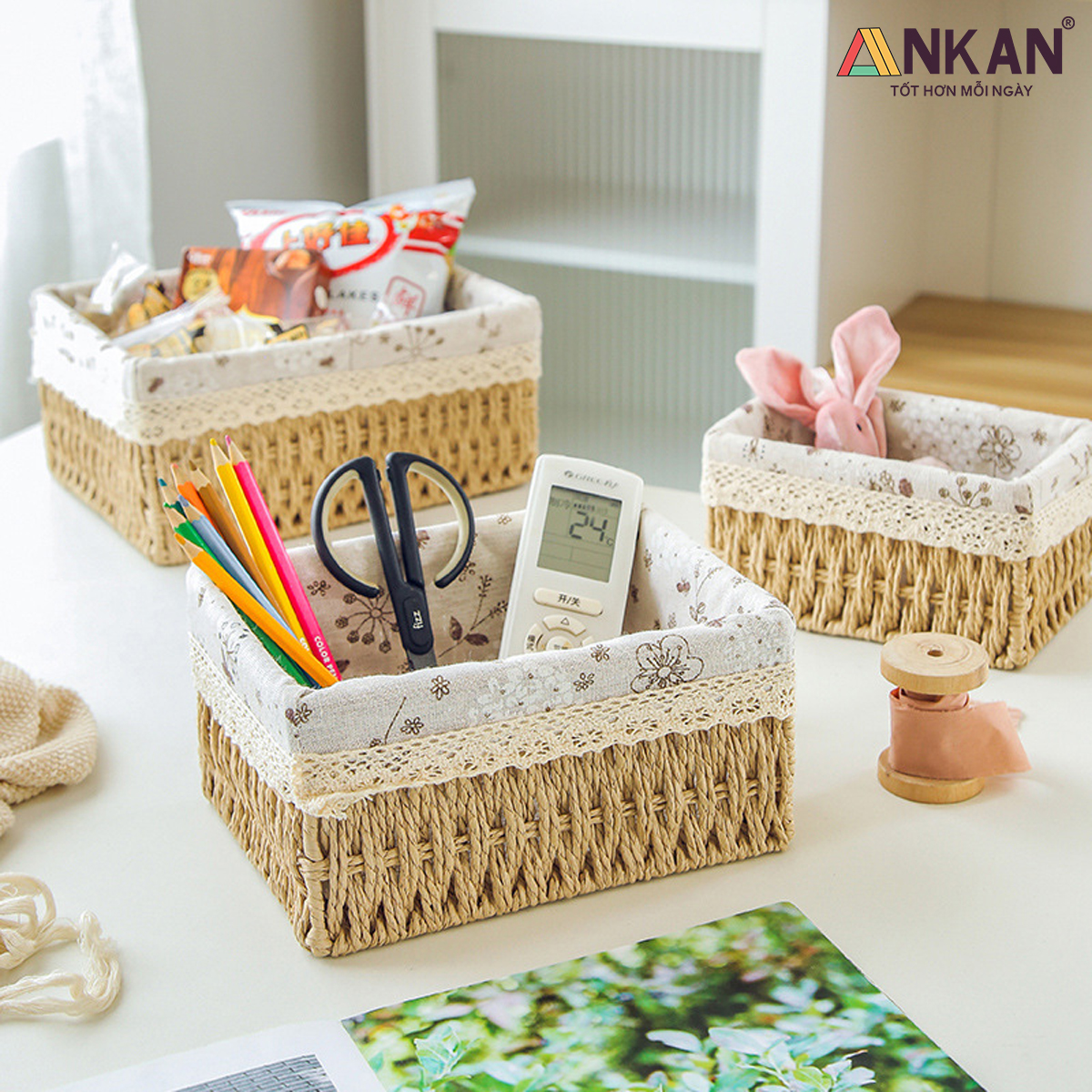Rổ Mây Đựng Đồ, Giỏ Mây Cắm Hoa ANKAN Thích Hợp Đi Picnic, Đựng Phụ Kiện Chụp Ảnh, Sắp Xếp Đồ Dùng Trong Nhà