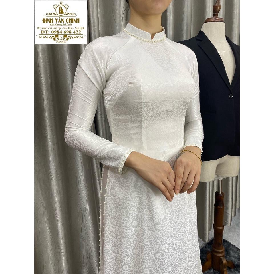 Áo dài gấm tơ cao cấp_Duy Chinh_ADGT0044_Tông Màu Trắng Kem