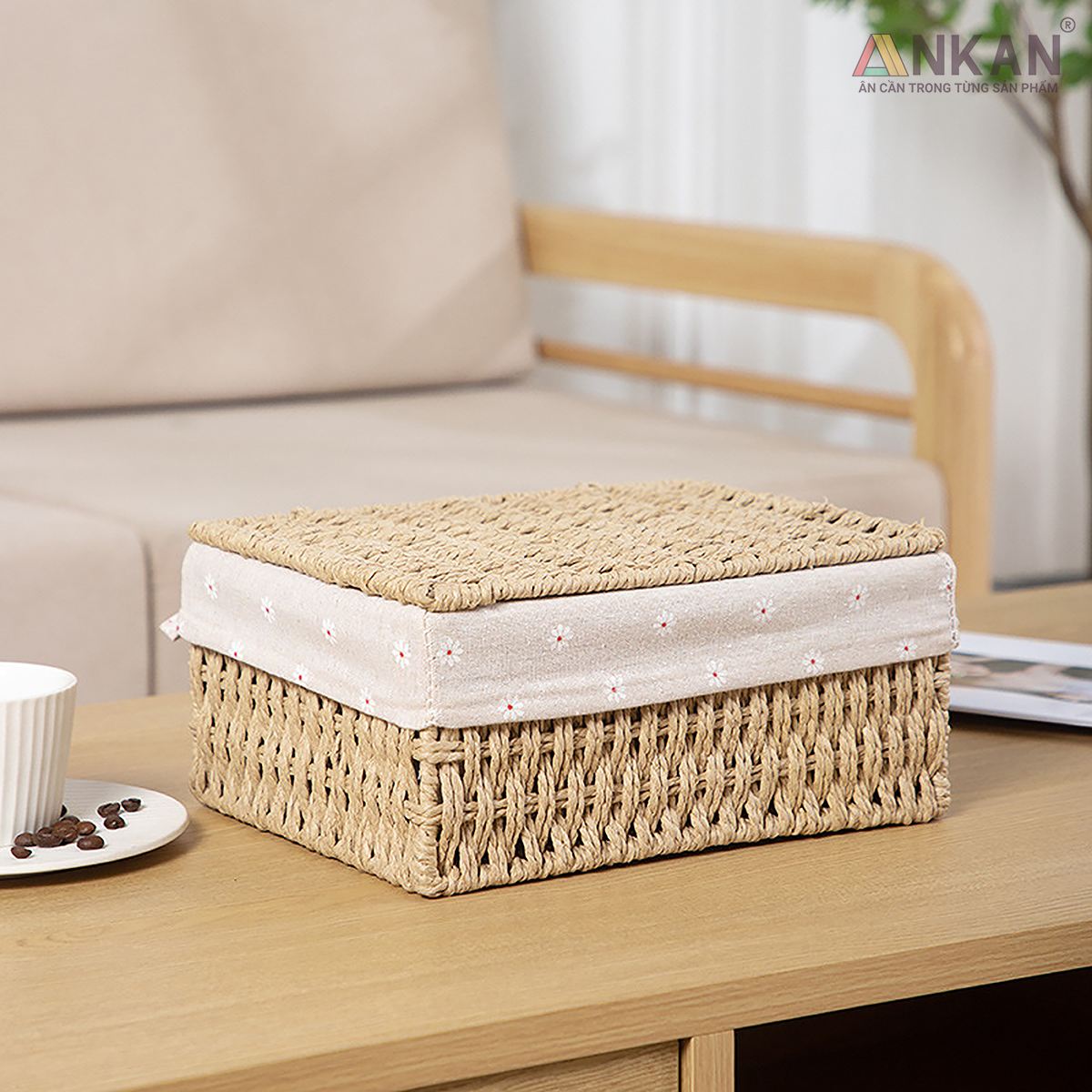Giỏ Đựng Mỹ Phẩm Có Nắp ANKAN Dùng Để Bàn, Đựng Đồ Mini, Sắp Xếp Đồ Đạc Gọn Gàng, Ngăn Nắp