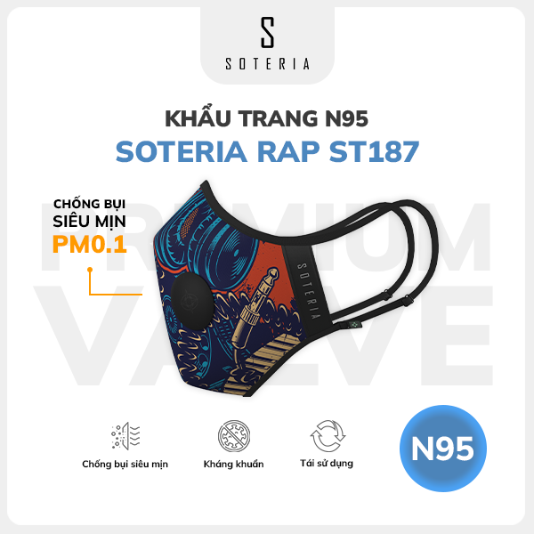 Khẩu trang thời trang Soteria Rap ST187 - N95 lọc hơn 99% bụi mịn 0.1 micro