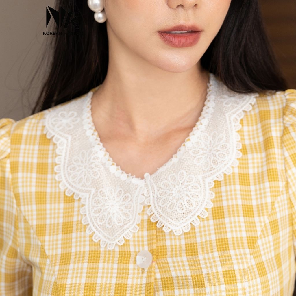 Set Kẻ Phối Ren Và Chân Váy Ly Hộp NK Fashion Thiết Kế Thanh Lịch, Sang Trọng, Chất Liệu Vải Nhập Khẩu Hàn Mềm Mại, Thoáng Mát NKBD2202006