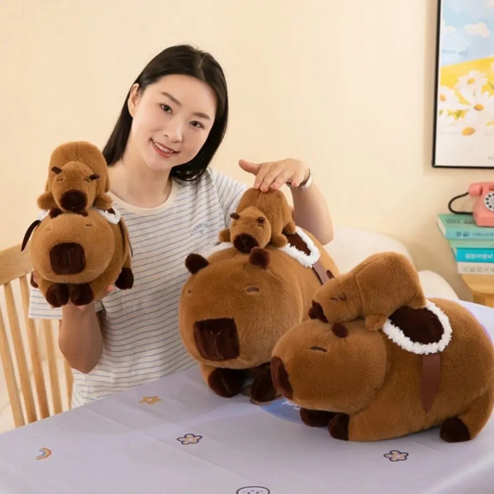 Thú nhồi bông capybara mẹ cõng con đáng yêu - Size từ 30cm đến 50cm - Móc khoá gấu bông Capybara