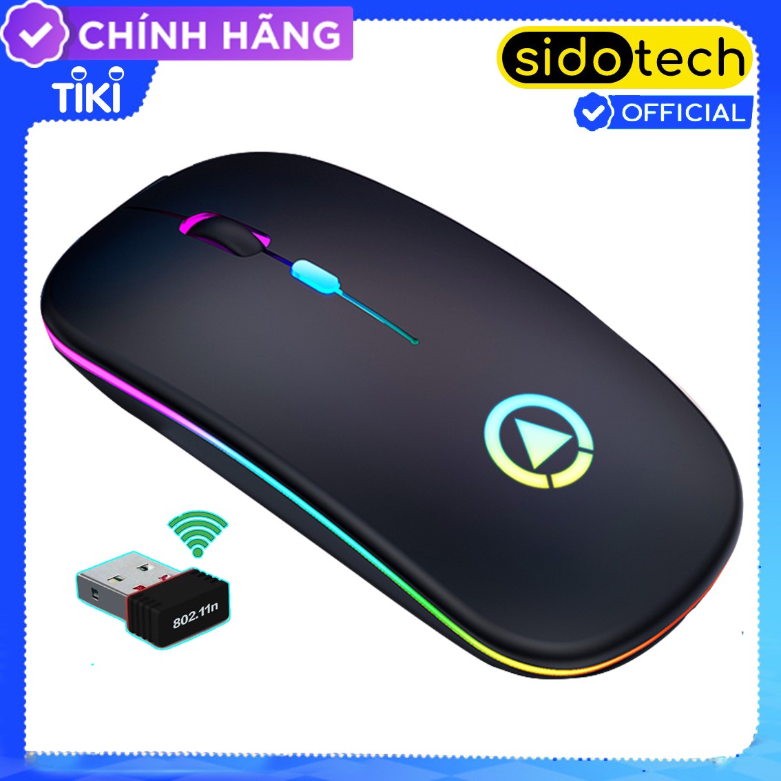 Chuột Không Dây Sạc Pin Máy Tính Sidotech M2S Chống Ồn Thiết Kế Công Thái Học Đèn LED RGB Thuộc Dòng Chuột Không Dây Gaming Logitech Fuhlen Xiaomi Apple Genius Dell Phù Hợp Cho Laptop Pc TV - Hàng Chính Hãng