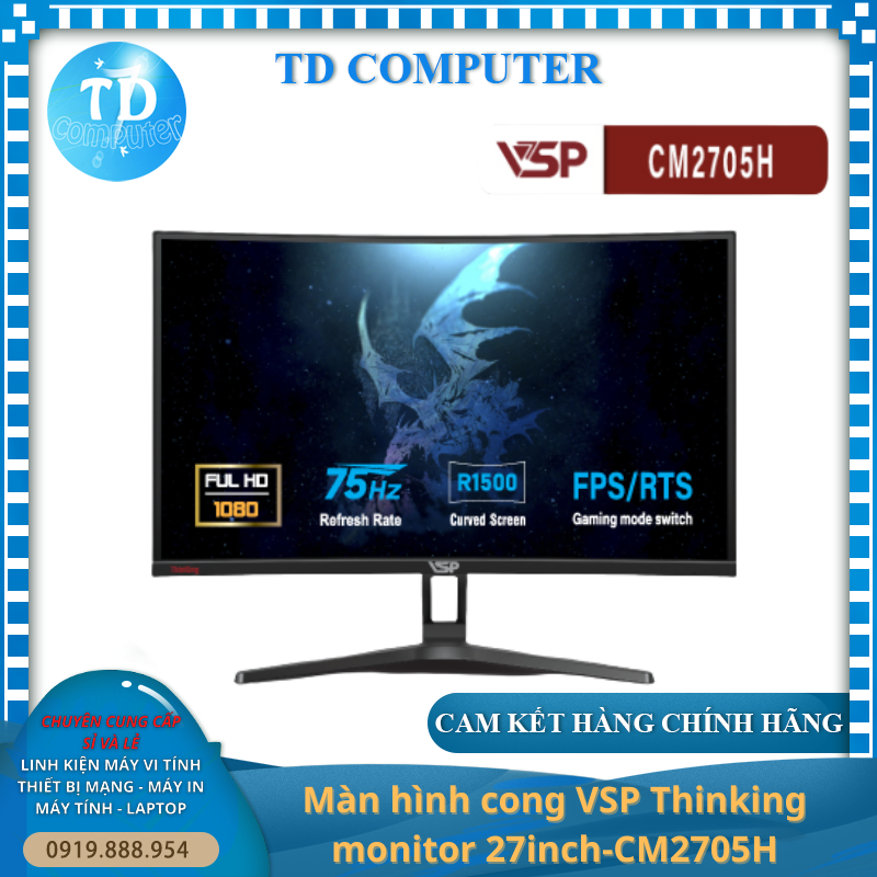 Màn hình VSP CM2705H Gaming cong 27inch (27&quot; FHD MVA 75Hz 6.5Ms, VGA/HDMI) - Hàng chính hãng TECH VISION phân phối