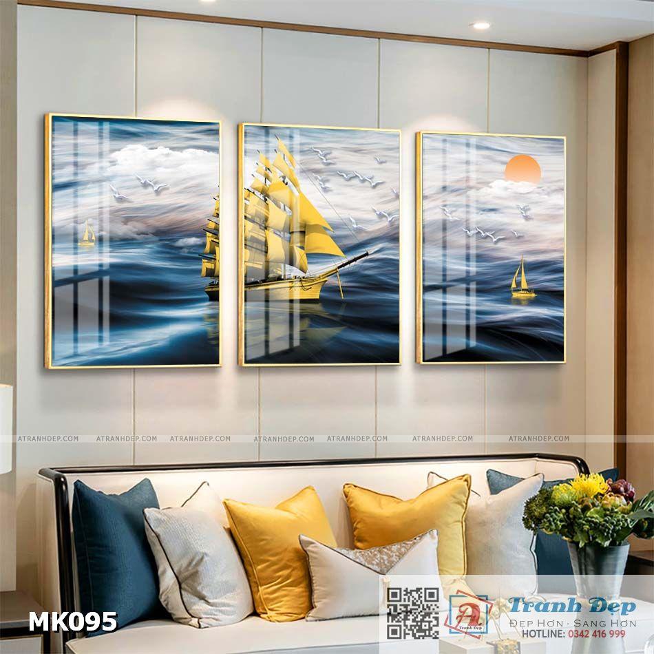 Bộ 3 tranh mica cao cấp Thuyền và biển - MK095