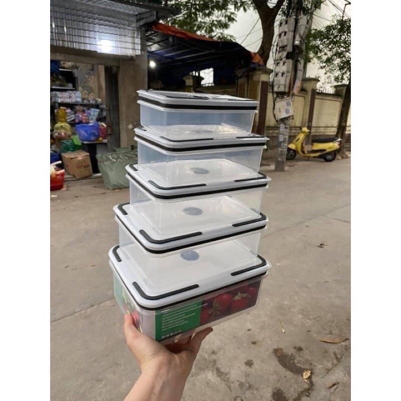 SET 5 HỘP NHỰA CHỮ NHẬT ĐỂ THỰC PHẨM TRONG TỦ LẠNH CÓ NẮP ĐẬY