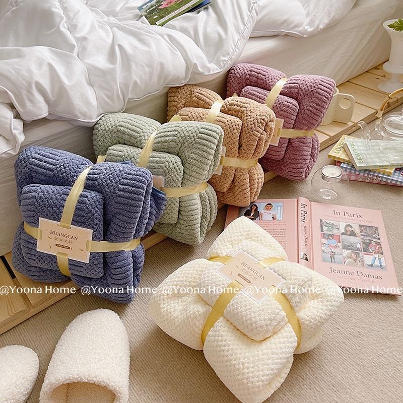 Set 2 khăn tắm lông cừu phong cách Hàn Quốc siêu mền mịn thấm hút nước - Combo 2 khăn tắm và khăn mặt cao cấp xuất Hàn