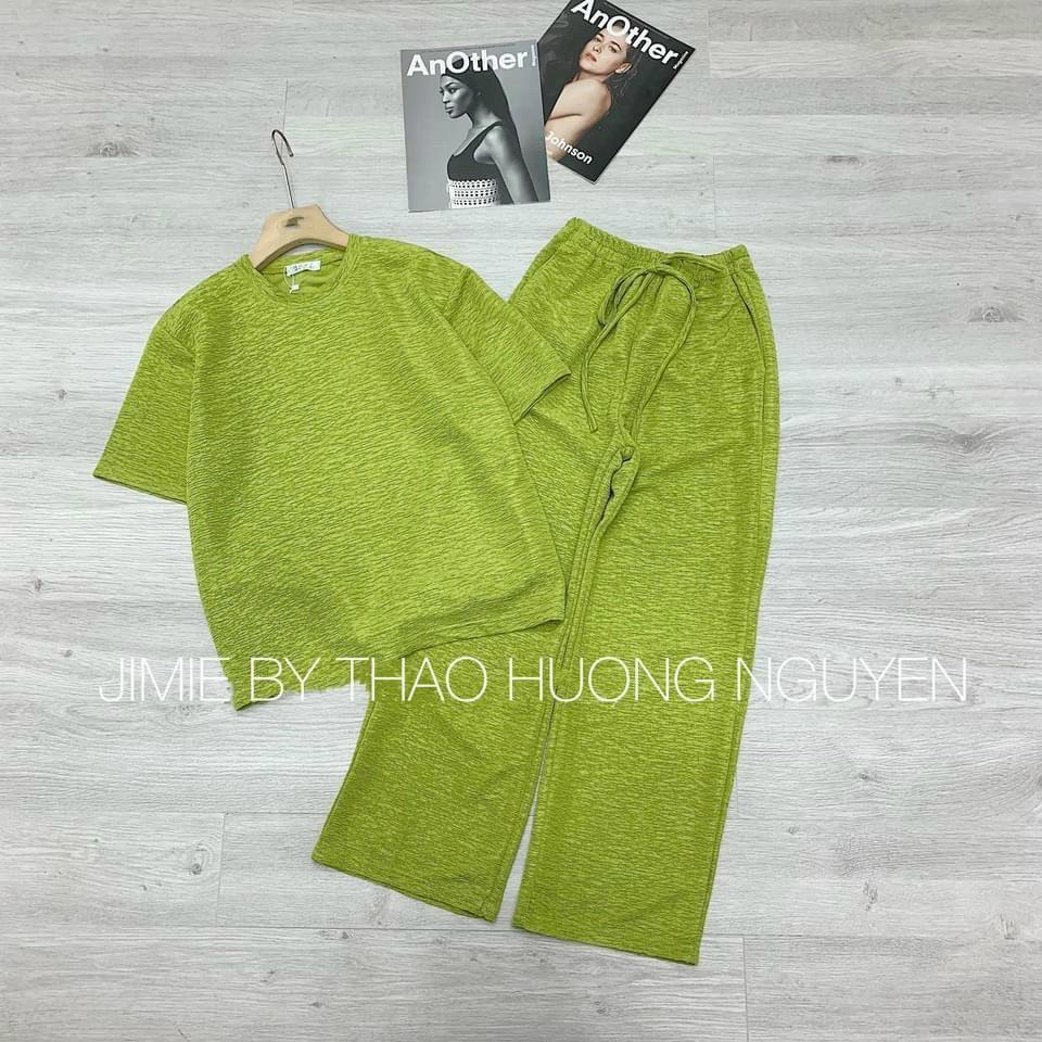 Set áo cổ tròn dài mix quần suông ống rộng cho các nàng trẻ trung năng động - đen