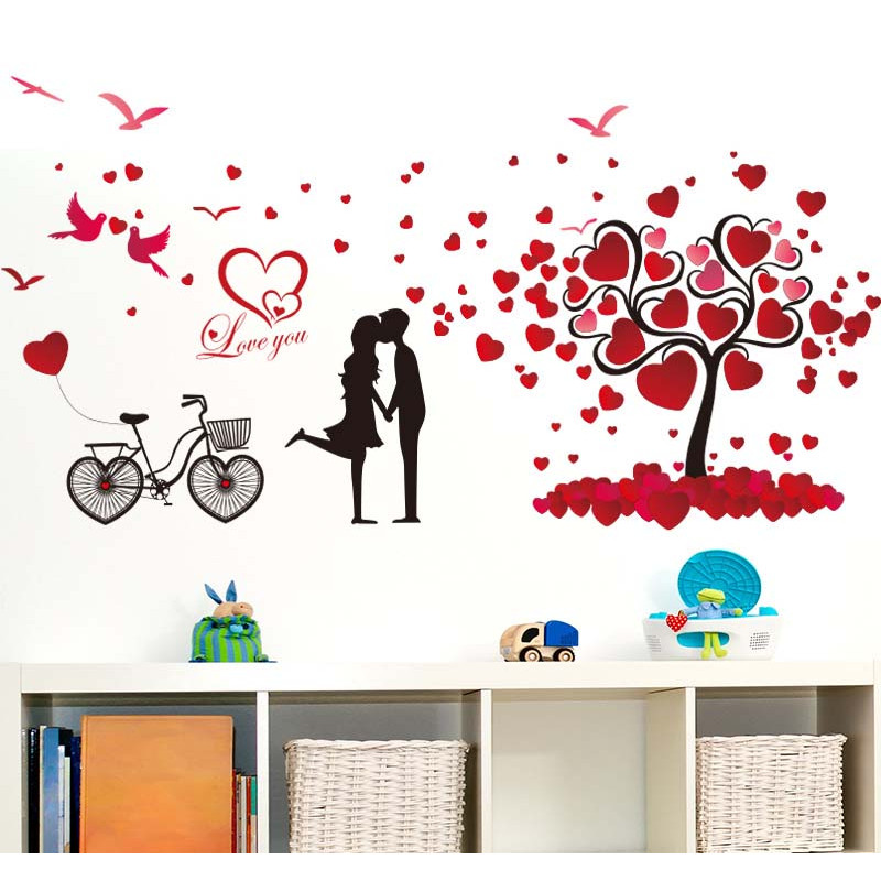 Decal dán tường Trái tim tình nhân dán phòng ngủ lãng mạn AmyShop DKN014 (72 x 147 cm)