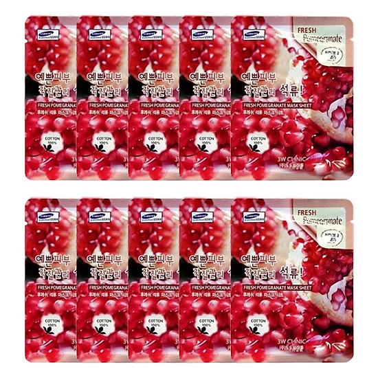 Combo 10 Gói Mặt Nạ Làm trắng và Cải thiện lão hóa Chiết Xuất Lựu 3W Clinic Fresh Pomeranate Mask Sheet (23ml x 10) - Hàn Quốc Chính Hãng