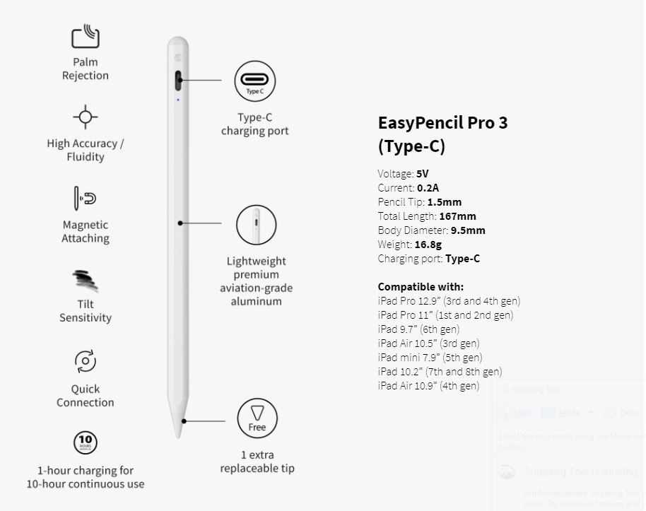 Bút cảm ứng cho iPad Easy Pencil Pro 3 - Hàng chính hãng