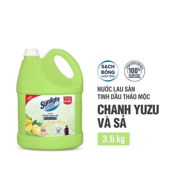 Nước lau sàn Sunlight Thiên nhiên chiết xuất Chanh Zuzu & Sả Can 3.6KG