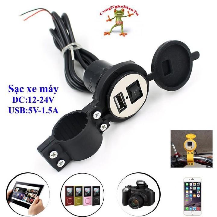 Sạc Điện Thoại Trên Xe Máy 2.1A Có Công Tắc.