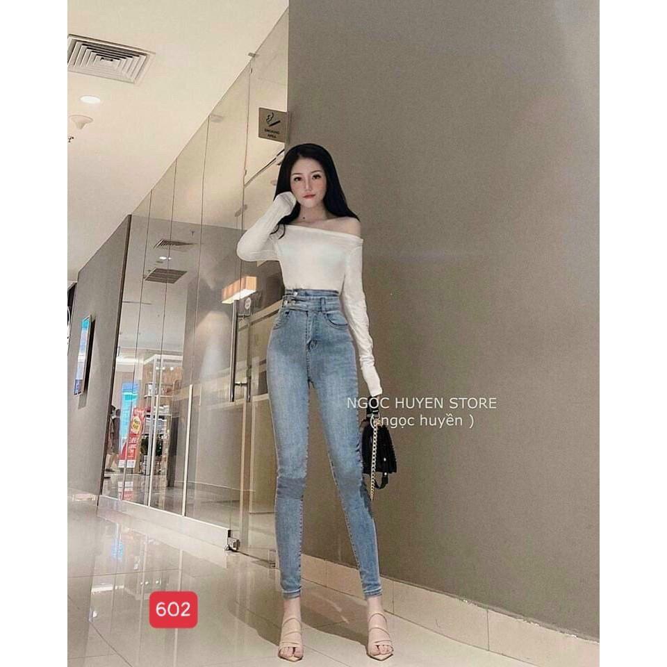 Quần jean nữ lưng cao King168, quần bò nữ cao cấp co dãn QJNU602