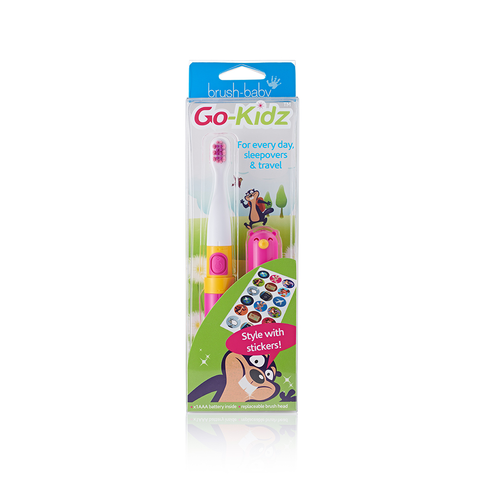 Brush-Baby Bàn chải điện sóng âm GoKidz dùng pin có nắp đậy tiện lợi, 2 chế độ làm sạch răng an toàn và hiệu quả cho bé (Từ 3 tuổi)