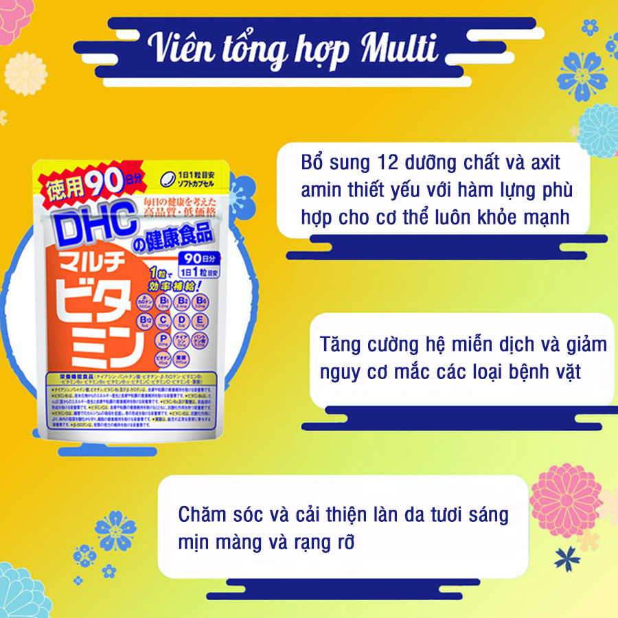 Viên uống Vitamin tổng hợp DHC Nhật Bản Multil Vitamins thực phẩm chức năng bổ sung 12 vitamin thiết yếu hàng ngày nâng cao sức khỏe, làm đẹp da gói 90 ngày JN-DHC-MUL90