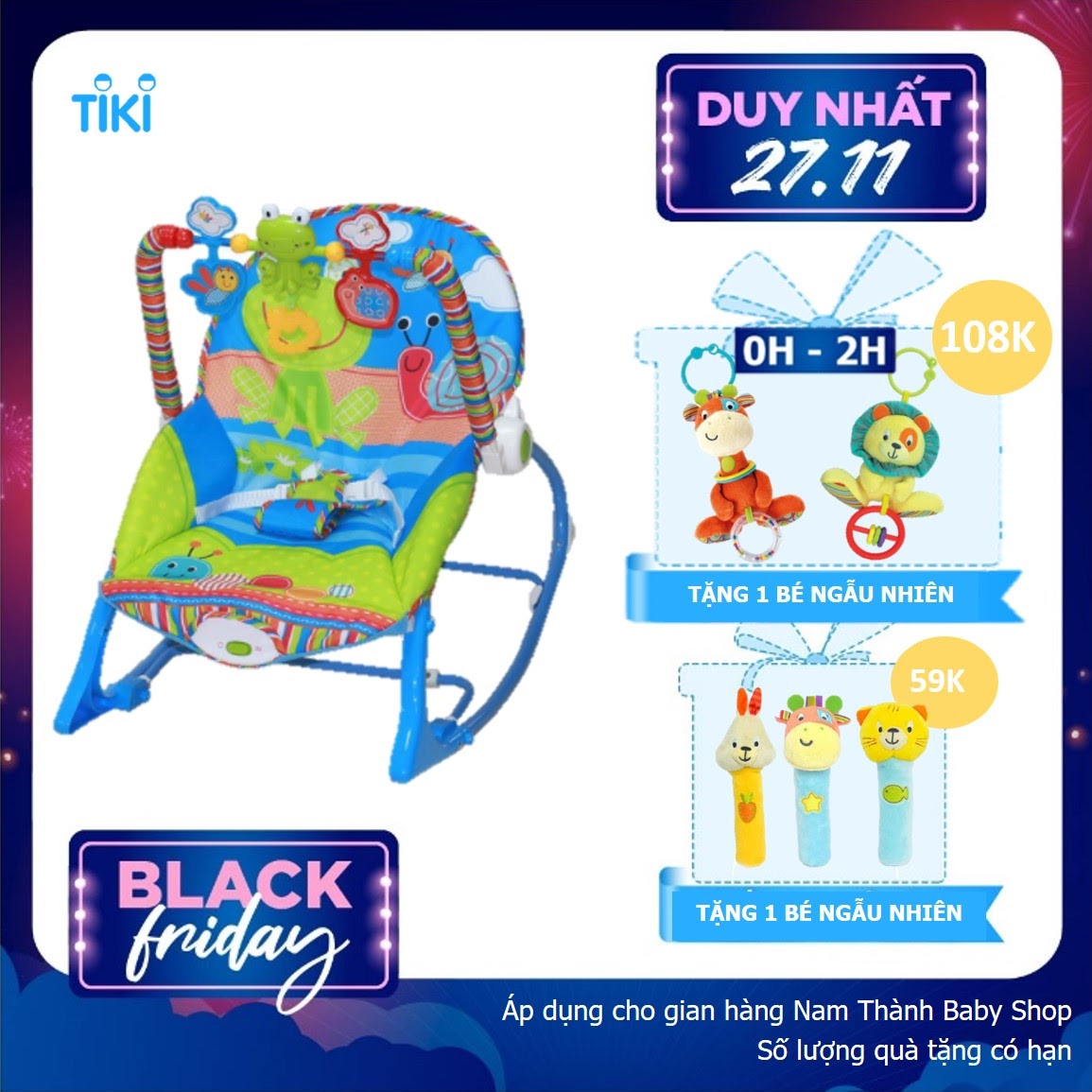 Ghế rung, Ghế nhún dành cho Bé từ sơ sinh đến 18kg, có phát nhạc kích thích sự phát triển não bộ của trẻ màu Xanh