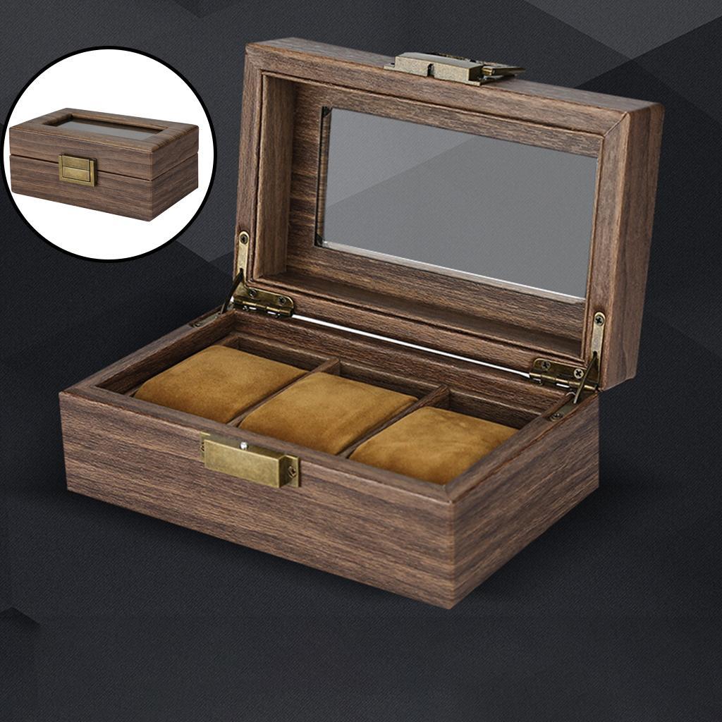 Vintage Watch Box Wood Display Case Organizer Glass Jewelry Storage