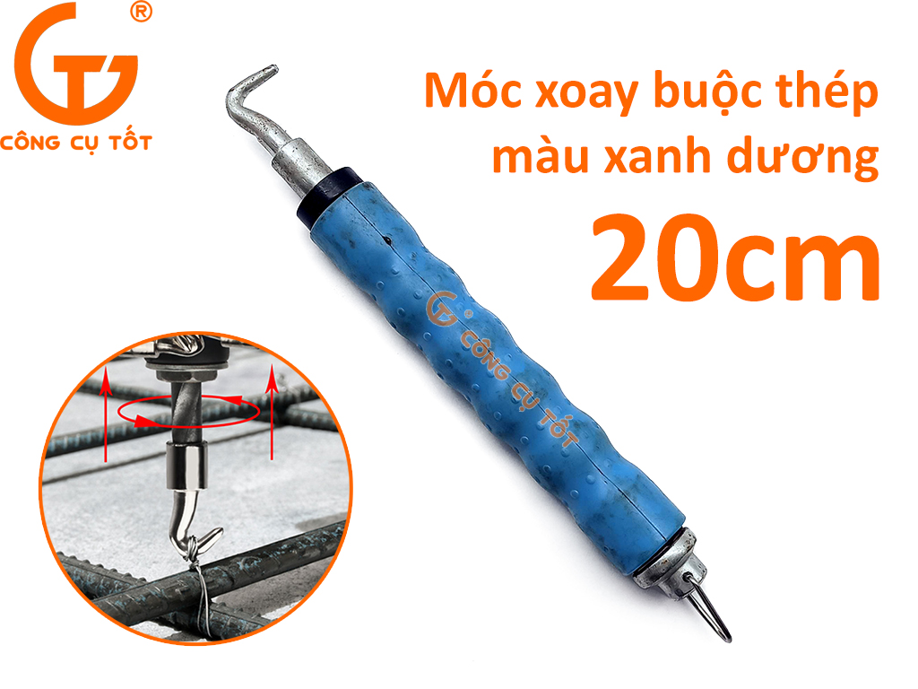 Móc xoay buộc thép xay dựng 20cm màu xanh dương