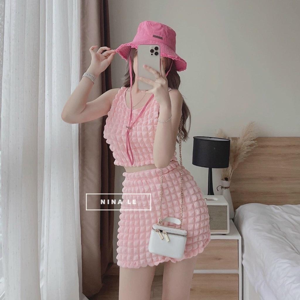 Set bộ đồ nữ body lụa xốp áo ba lỗ mix chân váy ôm cùng tone màu siêu xinh dễ phối phụ kiện, tôn da và tôn dáng