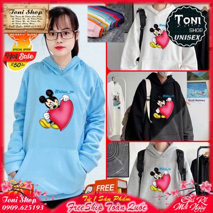 ÁO HOODIE MICKEY BIG HEART Nỉ Ngoại Cao Cấp - In Pet Siêu Bền Siêu Đẹp