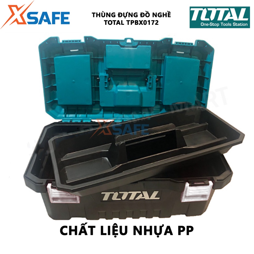 Hộp đựng đồ nghề TOTAL TPBX0172 Thùng đồ nghề khóa kim loại tải trọng tối đa 15kg, chất liệu nhựa PP cứng cáp, bền bỉ