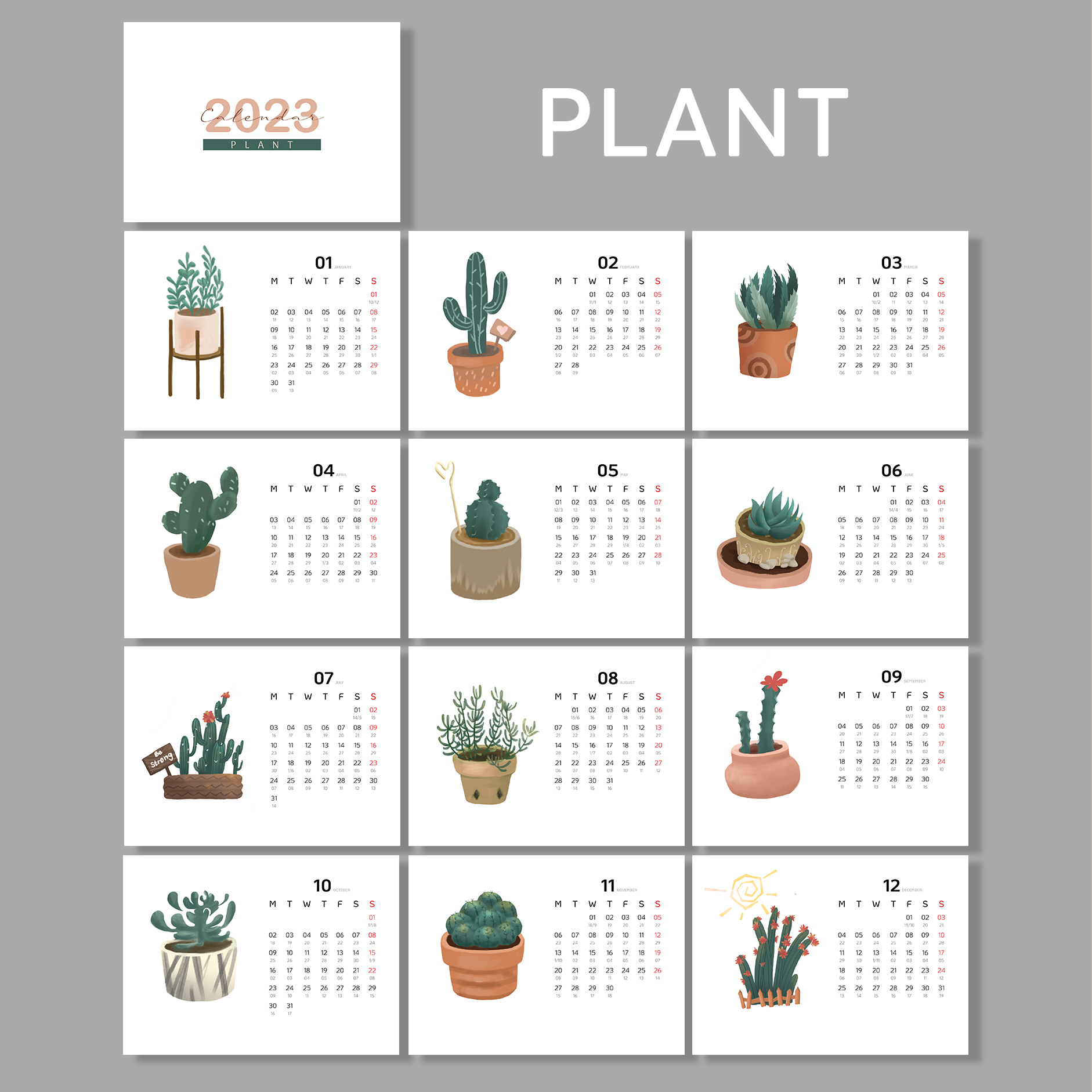 Lịch bàn đế gỗ 2023 - Plant - Tặng 12 sticker - Giấy mỹ thuật 220gsm - Có lịch âm dương - STHM stationery