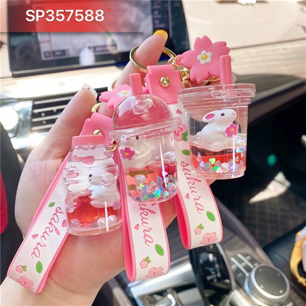 Móc khóa bình trà sữa Thỏ Sakura QT