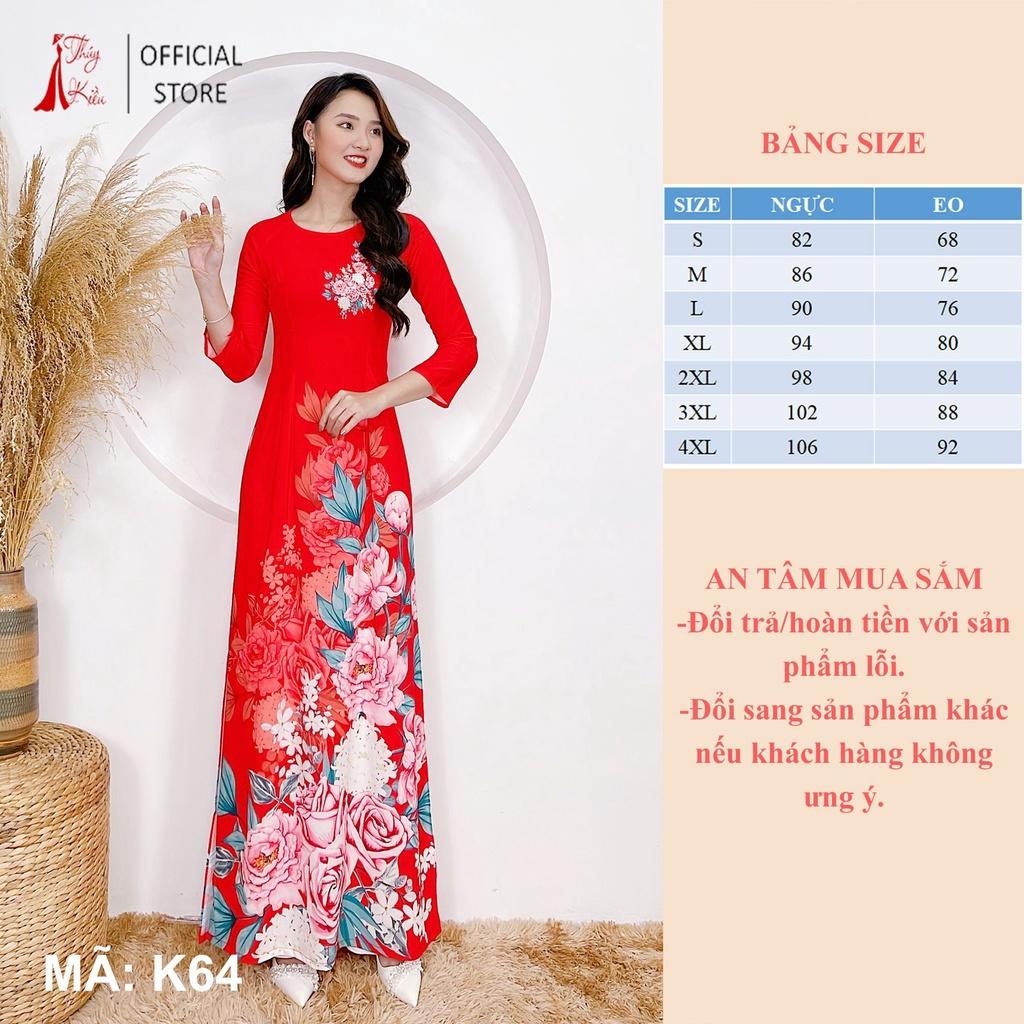 Áo dài nữ may sẵn thiết kế nữ truyền thống đẹp cách tân tết đỏ K64 mềm mại, co giãn, áo dài giá rẻ
