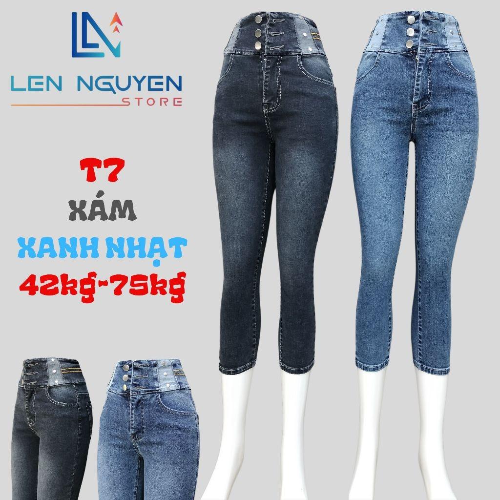 T7_Quần jean nữ, 9 tất, lưng cao, quần bò nữ dáng ôm, quần rin nữ có big size, cho 42kg đến 75kg,LEN NGUYEN STORE - Xám