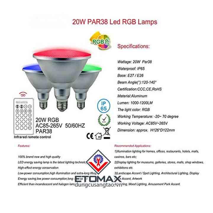 Bóng đèn led đổi màu RGB 20W đui xoáy