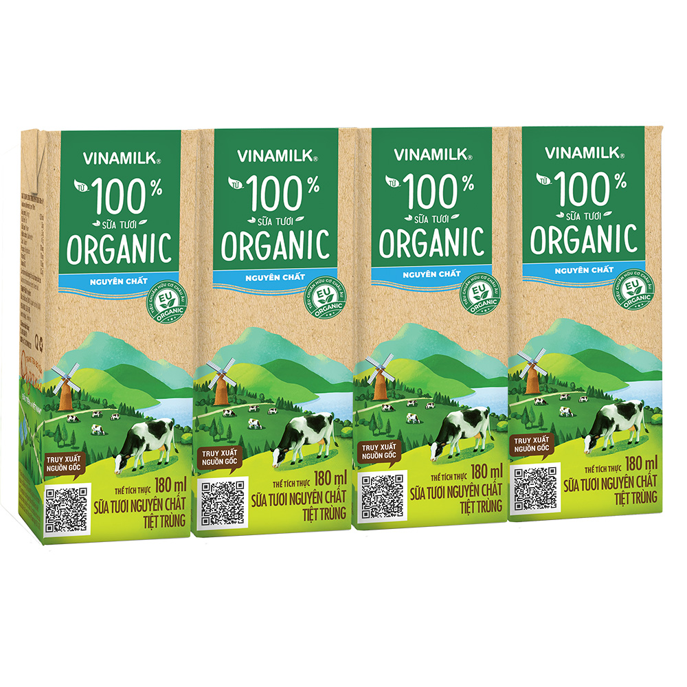 Thùng 12 Hộp Sữa Tươi Tiệt Trùng Vinamilk 100% Organic Không Đường