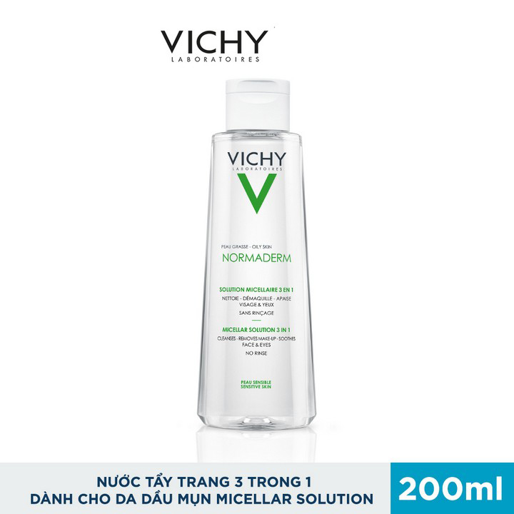 Nước Tẩy Trang 3 Trong 1 Dành Cho Da Dầu Mụn Vichy Normaderm 3 in 1 Micellar Solution 200ml