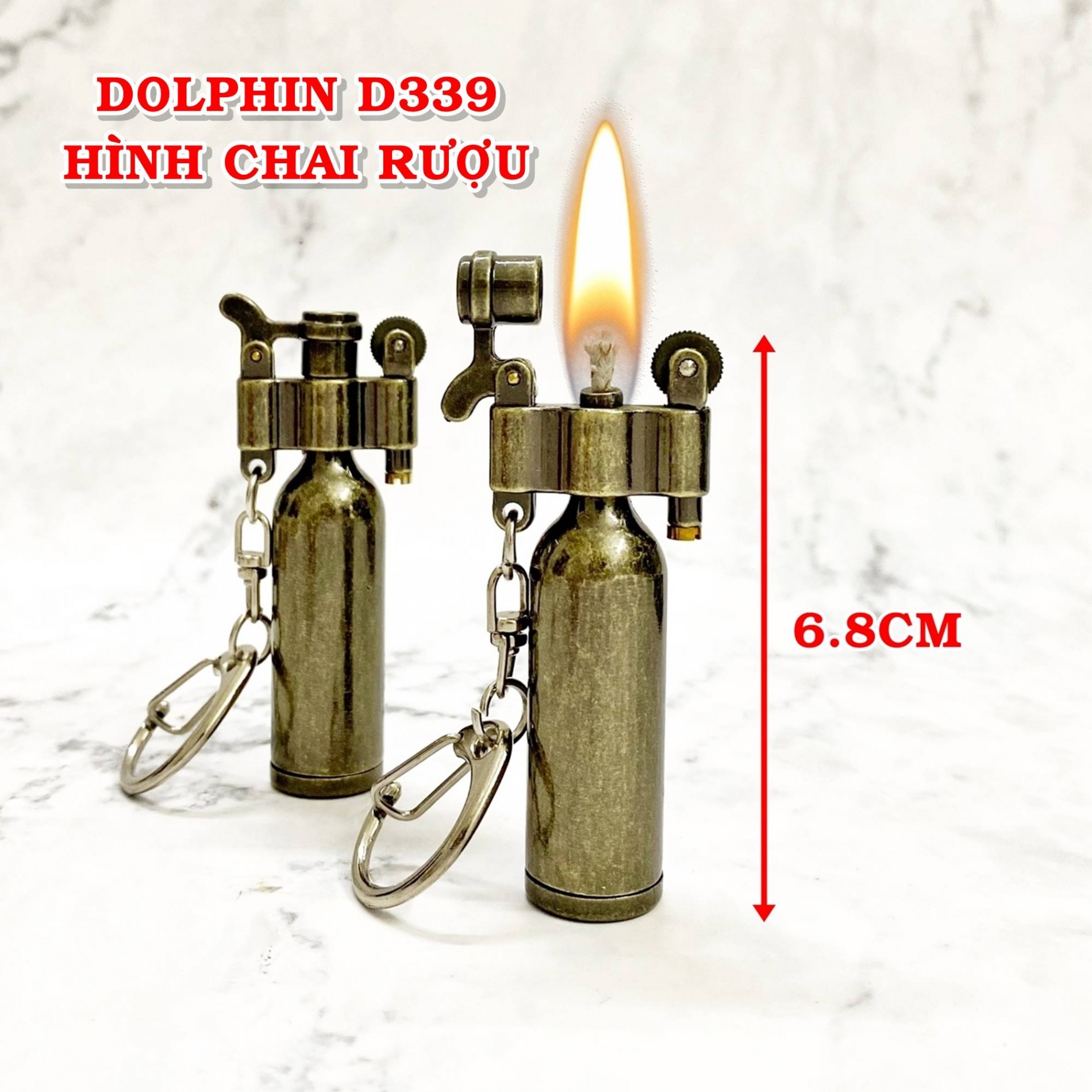 Hột quẹt bật lửa móc khóa Dolphin xăng đá cổ hình chai rượu D339 - xài xăng