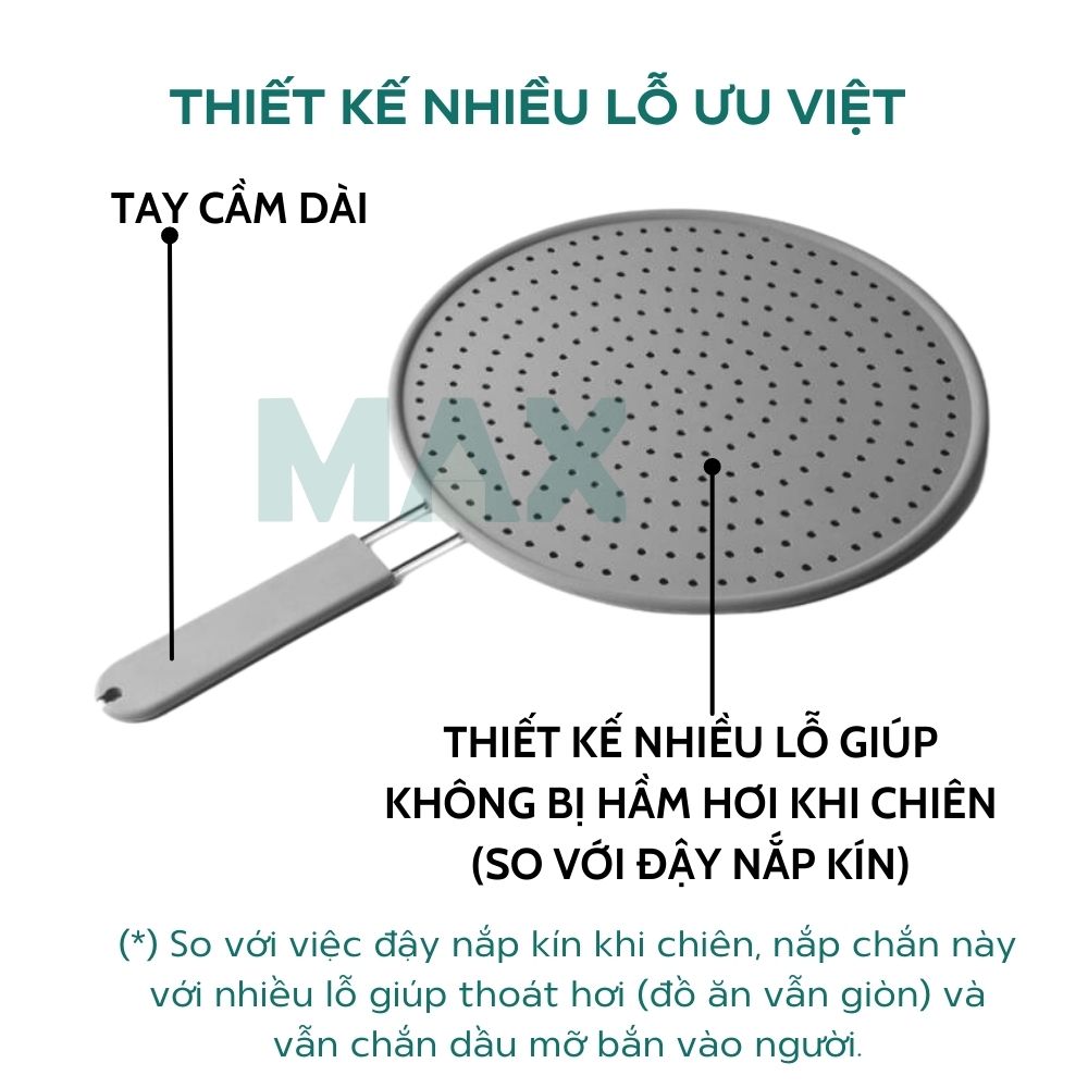 Nắp đậy chảo khi chiên rán chống bắn dầu mỡ bằng silicon giúp đồ ăn giòn mà không bị bỏng size 28cm