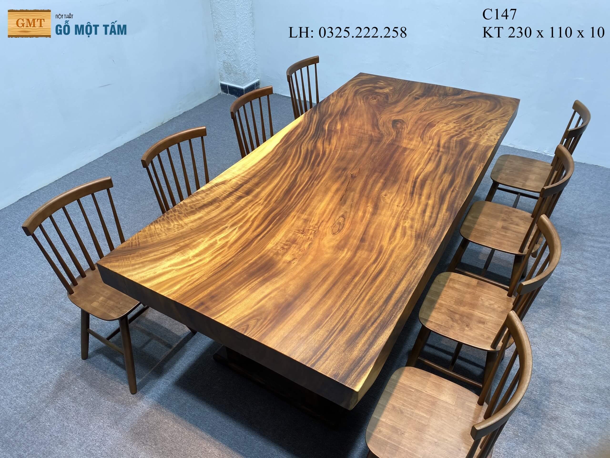 Bàn Làm Việc Gỗ Me Tây, Bàn Ăn Gỗ Me Tây, Bàn Gỗ Me Tây Nguyên Tấm Dài 2,3m Rộng 1,1m Dày 10cm