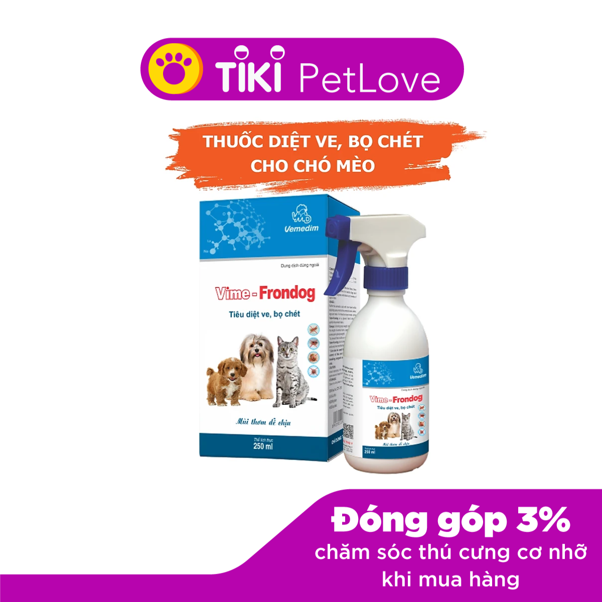 Chai Xịt Ve Rận Chó Mèo Vime-Frondog 250ml