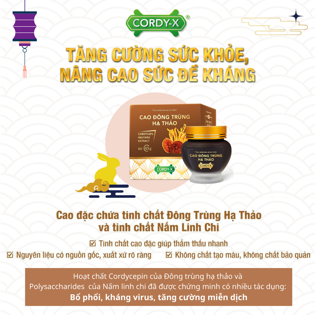 Combo Quà tặng sức khỏe Cao Đông Trùng Hạ Thảo CORDY-X lọ/65gr giúp tăng cường sức đề kháng - tặng kèm bộ ly sứ cao cấp