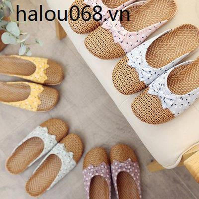 Dép Đi Trong Nhà Dệt Rơm Đế Dày Chống Trượt Kiểu Châu Á Thời Trang Mùa Hè☚