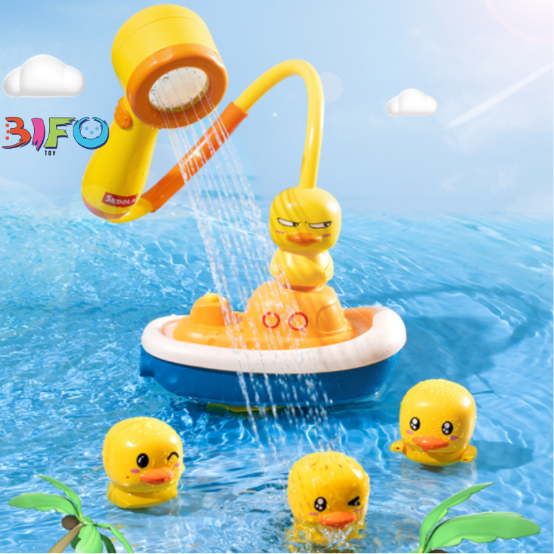 Bộ đồ chơi vịt bụng bự phun nước cực vui cho bé có đầu vòi sen phun nước tự động hình chú vịt dễ thương cho bé