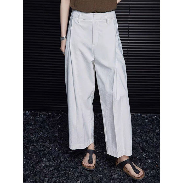 Quần ống rộng nữ cạp cao Linen bột Premium ly đắp chéo trẻ trung phong cách, chất vải Linen mềm mát xịn xò - Trắng