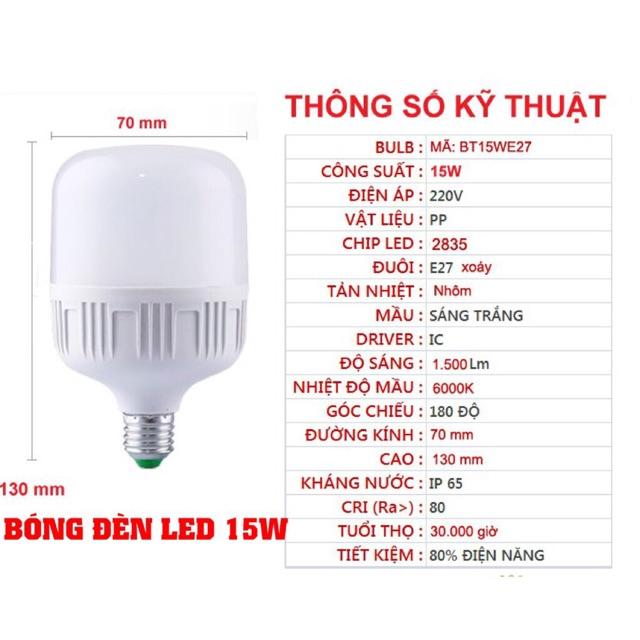 Bóng đèn led trụ 15W siêu sáng, tiết kiệm điện