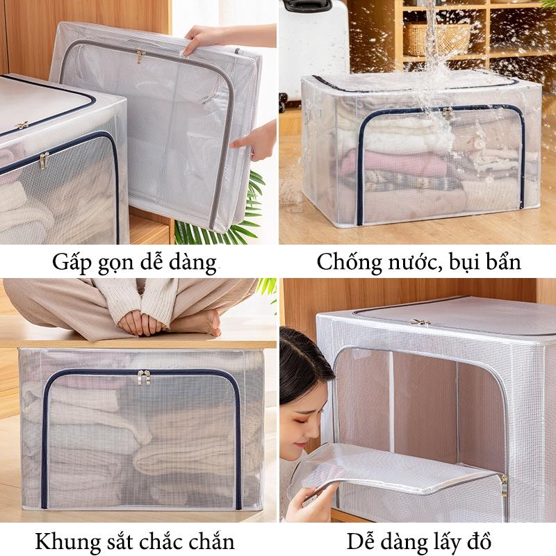 Túi đựng quần áo khung sắt 66l trong suốt cao cấp (Loại 1