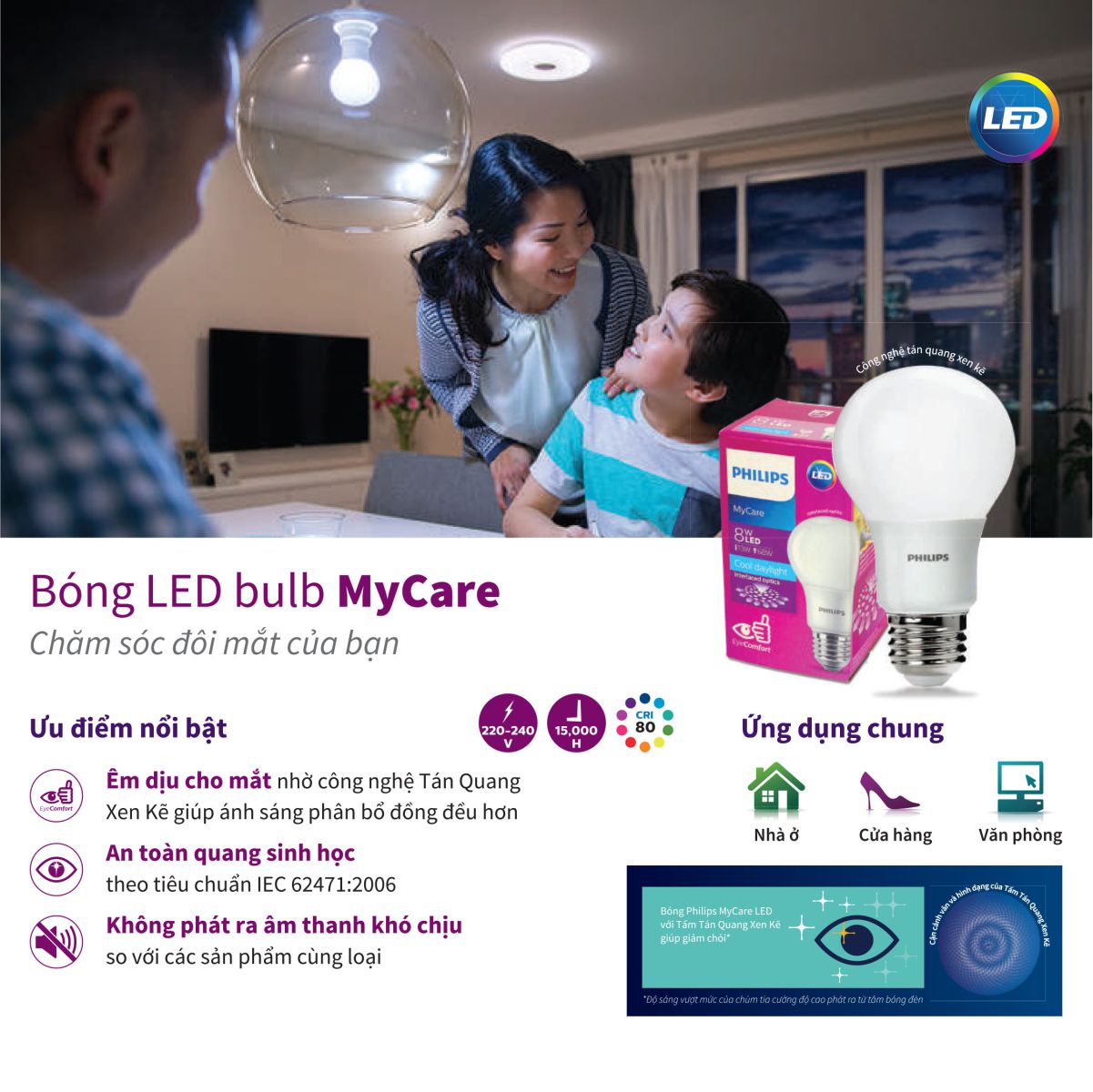 Bóng đèn bàn học LED MyCare PHILIPS - Chống chói lóa bảo vệ mắt, Chống cận thị, Ánh sáng chất lượng cao - Hàng Chính Hãng