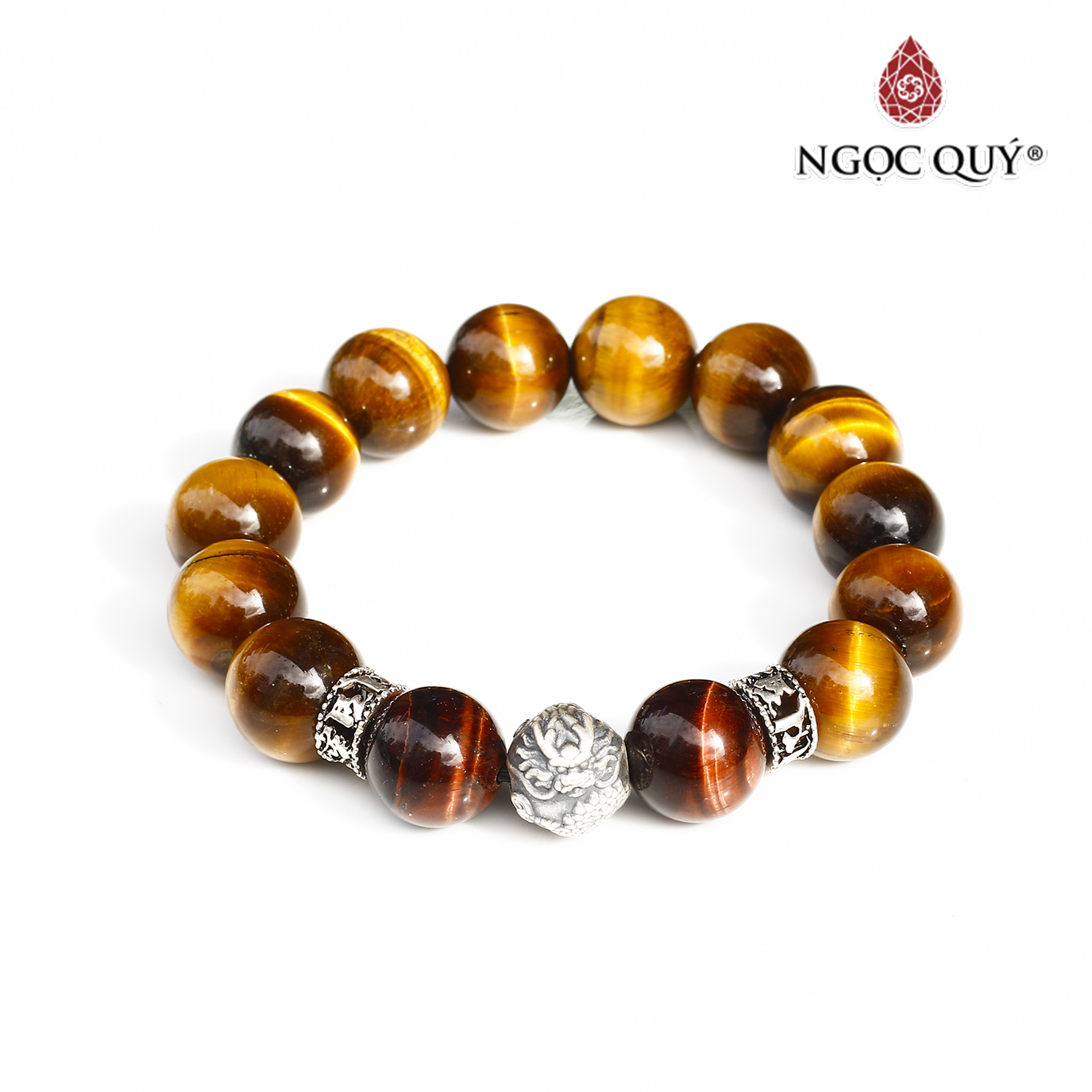 Vòng đá thạch anh mắt hổ phối charm rồng bạc mệnh thổ kim - Ngọc Quý Gemstones