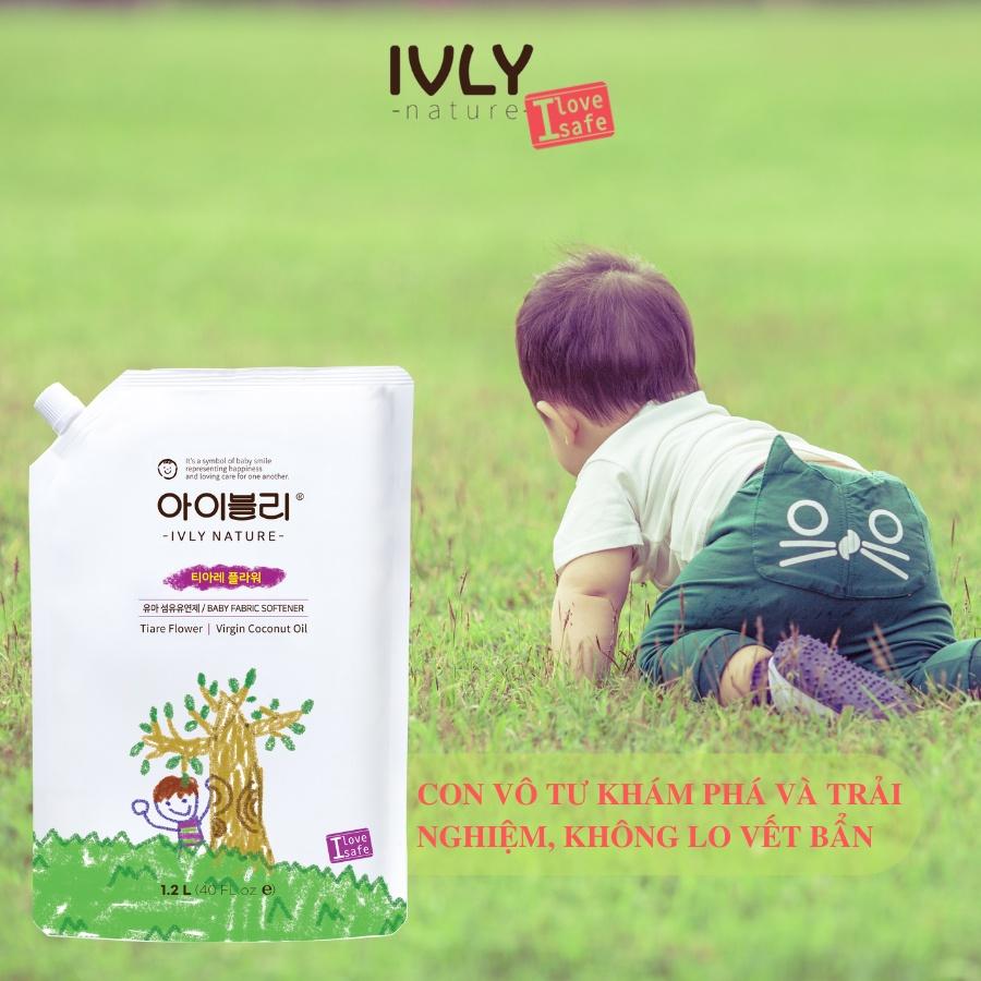 Nước xả vải em bé IVLY NATURE hương hoa Tiare và tinh dầu dừa dạng túi 1200ml an toàn cho làn da ivly009