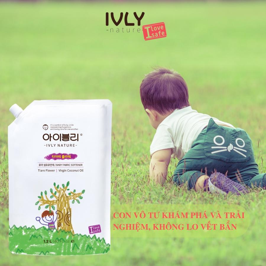 Nước xả vải em bé IVLY NATURE hương hoa Tiare và tinh dầu dừa dạng túi 1200ml an toàn cho làn da ivly009